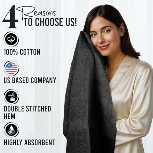 Image of RIVERSIDE 4 Pack Luxury Large Bath Towels, 27x54 Inches, 600 GSM, Black