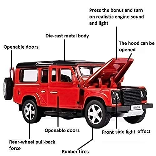 Image of 1:32 Scale Land Rover Defender Toy Car | Metal Pullback Diecast Car for Kids with Openable Doors, Sound, Light Effects Toy for Car Enthusiasts (Color As Per Available), Black