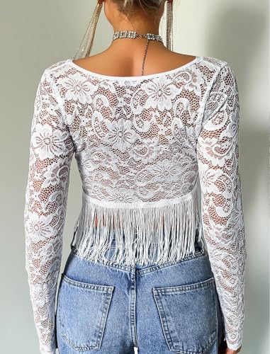 Avidlove Fitted Lace Crop Tops for Women V Neck Long Sleeve Sheer Top $4.99 at Avidlove via Amazon - image 5