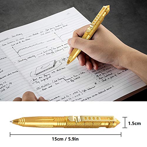 Military Tactical Pen Set Pack Of 2 With 12 Black Ballpoint Refills For Writing, Emergency Glass Breaker, Made Of Tungsten Steel & Aluminum (Gold & Gray) #TOP1