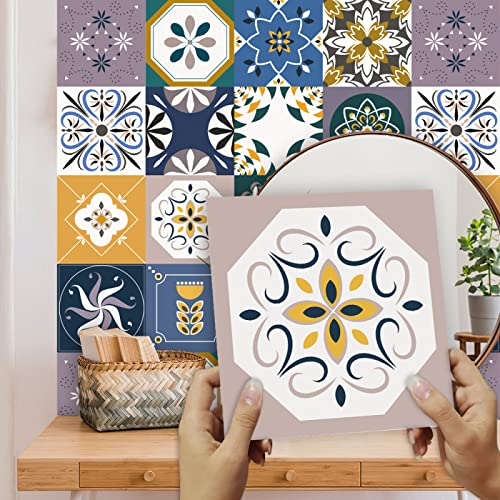 Credence Adhesive Pour Cuisine Baroque Bleu Violet Stickers Cuisine Auto-Adhésif PVC Stickers Muraux Cuisine Étanche Stickers Carrelage Cuisine Adhesive Sticker Salle de Bain16 Pièces(10X10cm)