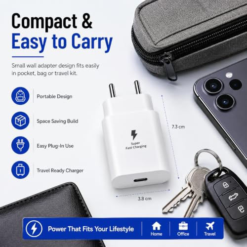 Image of Zybux 25W Type-C SuperFast Charger Adapter Compatible with Samsung Galaxy S26 Plus,S26, S25, S24, Ultra, USB C PD Wall Charging Adaptor for Android Smart Phone, White, Safe Reliable Compact Design