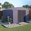 VEIKOU 8 x 10FT Storage Shed with Thickened Galvanized Steel, Outdoor Storage Shed with Lockable Door & Air Vents, Garden Tool Metal Shed for Patio Garage Yard, Grey