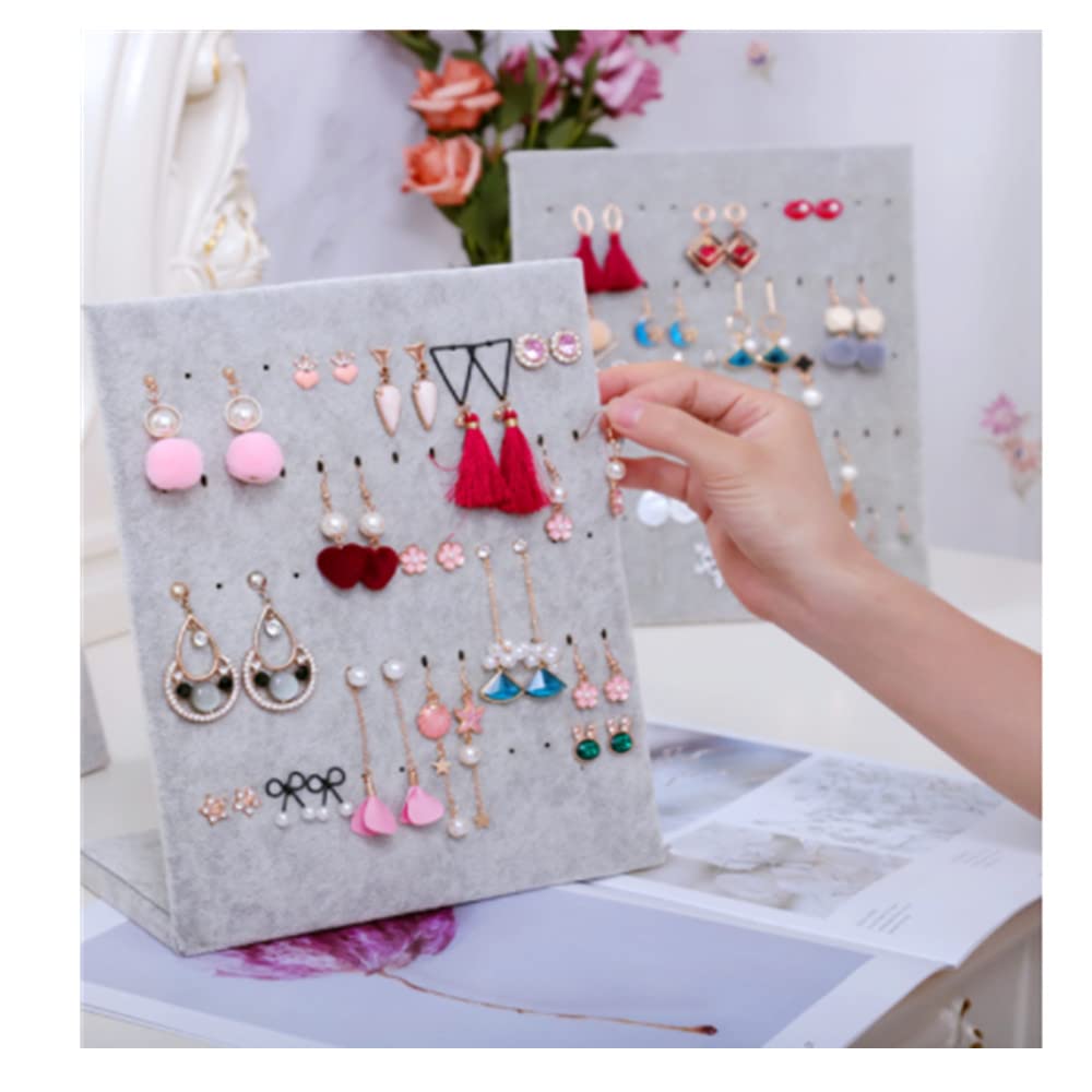 Loopunk Set van 2 sieradenstandaard, grijs fluweel, L-vormig, sieradenorganizer voor dames, oorbellen, hangers en klinknagels, 60 gaten voor 30 paar oorbellen (grijs