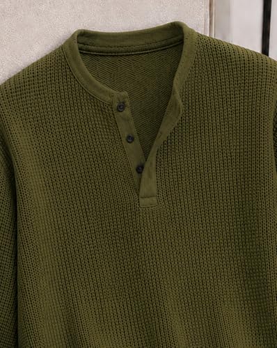 AUSK Men's Full Sleeve Henley T Shirts Olive Green - Image 6