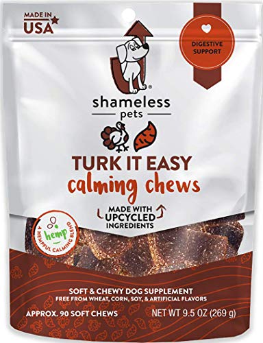 SHAMELESS PETS Calming Chew Treats for Dogs, 90 Soft Chews (Turk It Easy) | Hemp-Blended, Natural Anxiety Aid Supplements | Made w/Upcycled & Superfood Ingredients in USA