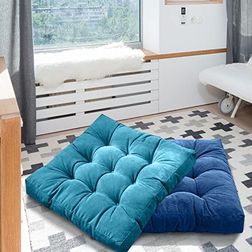 Egobuy Meditation Floor Pillow, Square Large Pillows Seating For Adults, Blue Tufted Corduroy Cushions For Outdoor Yoga Tatami Fireplace Living Room, Memory Foam Filing, Blue, Cushion 22 X 22 Inch #TOP6