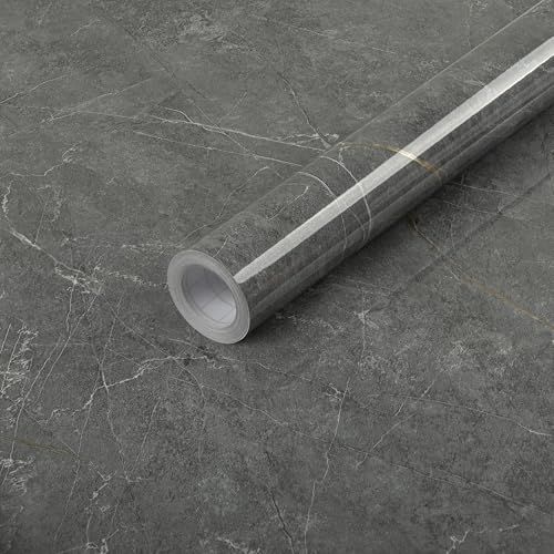 Hode Papier Adhesif pour Meuble Marbre Gris 30x300cm Cuisine, Papier Peint Vinyle Adhesif Rouleau Film Revetement Autocollant Mural, Stickers Meuble Decoratif...
