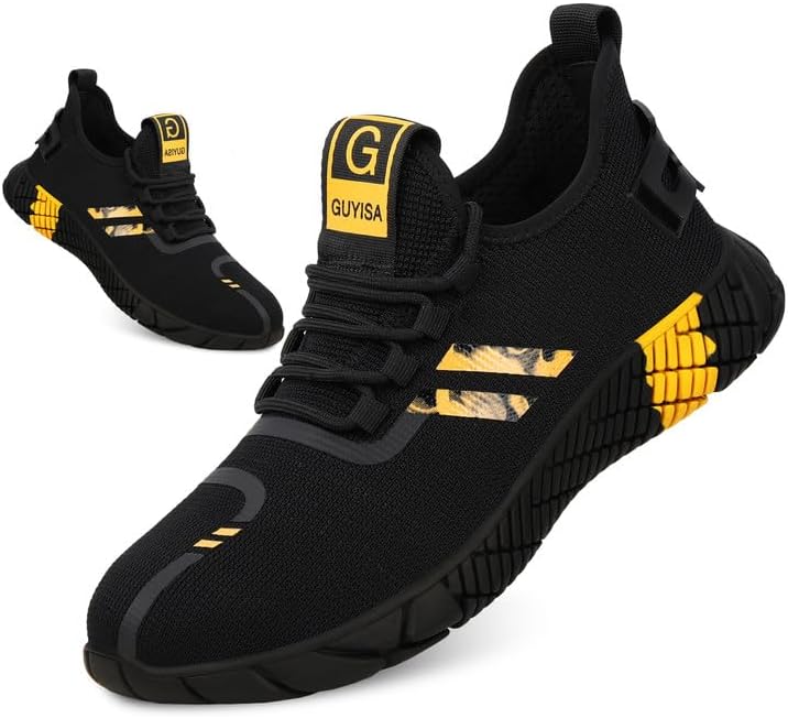 Steel Toe Shoes for Men Indestructible Work Shoes for Men Lightweight Men's Steel Toe Sneakers Comfortable Safety Toe Shoes Black Steel Toe Tennis Shoes Construction Safety Shoes