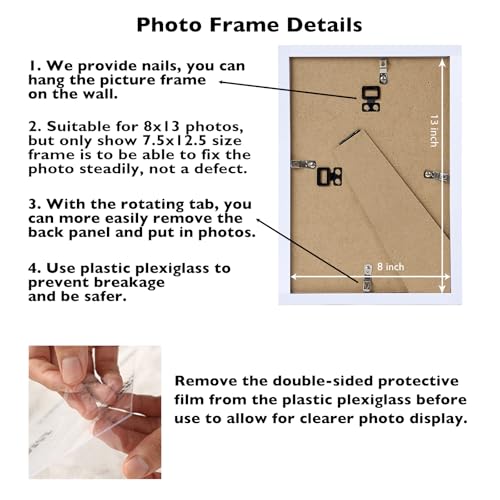 Image of JCJMY 8x13 Picture Frame White for Wall Hanging or Tabletop, Wall Mounting Horizontally or Vertically, 8 x 13 Wall Gallery Poster Photo Frame with Shatter Resistant Plexiglass, White