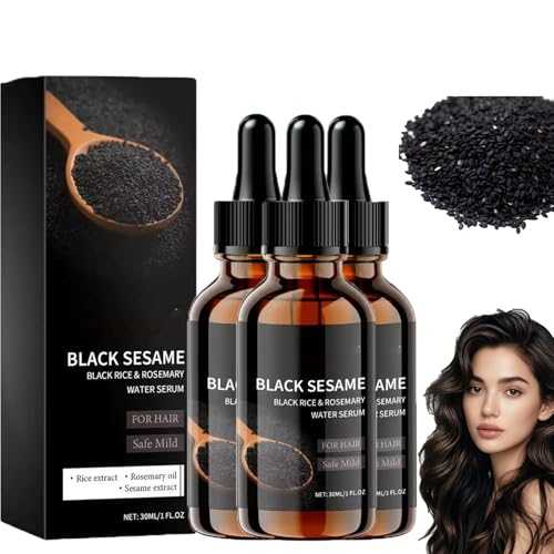 Aceite de crecimiento del cabello de sésamo negro, aceite de comino negro para el crecimiento del cabello, nutre el cabello, mejora el cabello seco y encrespado, adecuado para hombres y mujeres. (3