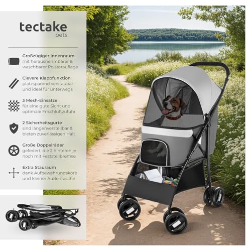 tectake® Transportwagen für Hunde, Katze, Haustiere, mit Sicherheitsleine, Hundewagen, Hundebuggy, Katzenwagen, Reisebuggy, Hundekinderwagen, Pet Stroller, Katzenbuggy, für Reise, Auto, Krankheit