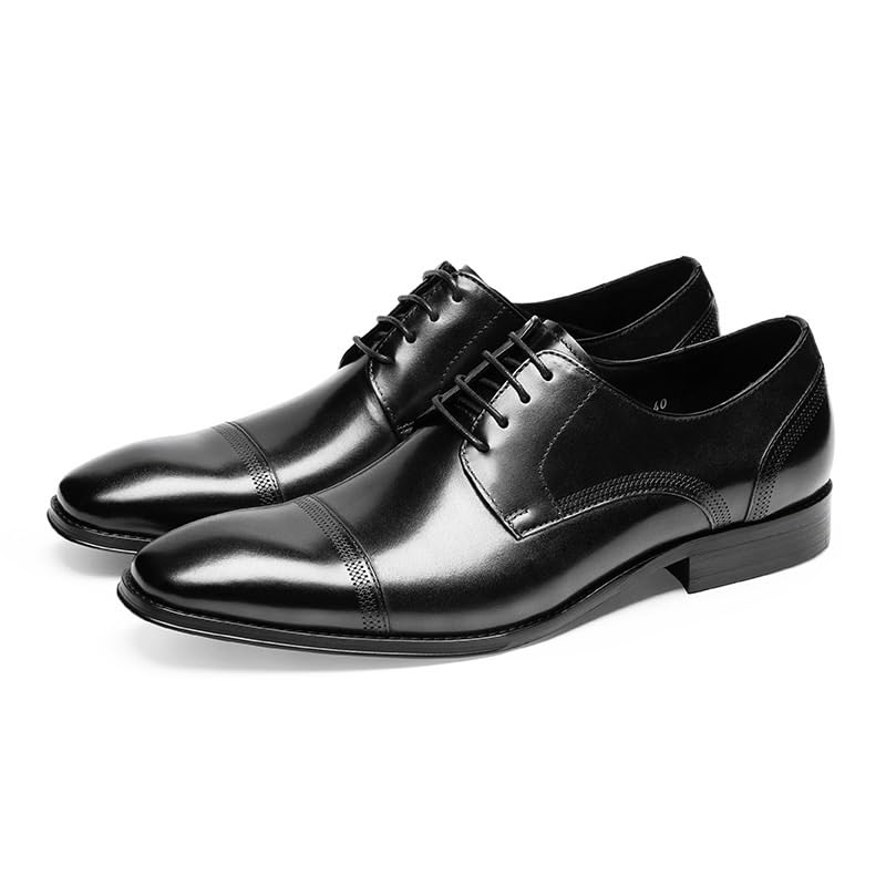 Men's Oxfords Business Dress Shoes Men's Patent Leather Cap Toe Dress Shoes Classic Comfort Low-top Slip-On/Lace Up Wedding Derby Oxfords Non Slip Casual Business Work Formal Shoes(Black,6.5)