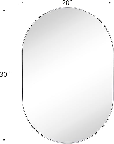 Miniatura 6 de TEEBARN Brushed Nickel Oval Bathroom Vanity Mirror 20x30 Pill Shaped Capsule Wall Mounted Mirror with Metal Frame Hangs Vertical & Horizontal
