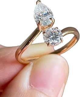 Ssjewel Toi Et Moi Ring Pear And Round Shape Diamond Bypass Engagement Ring For Women 14K Yellow Gold Plated Sterling Silver Two Stone Ring Handmade You & Me Proposal Ring Pretty Gift For Her
