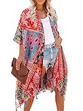 Breezy Lane Women's Beach Coverup Swimsuit Kimono Cardigan with Tassel Bohemian Print