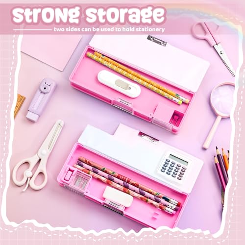 Image of Henoyso Multifunctional Pencil Box for Girls, Pink Inspirational Pencil Case with Calculator and Sharpener, 2026 Back to School Supplies Organizer for Kids Teens Students, Elementary Gift