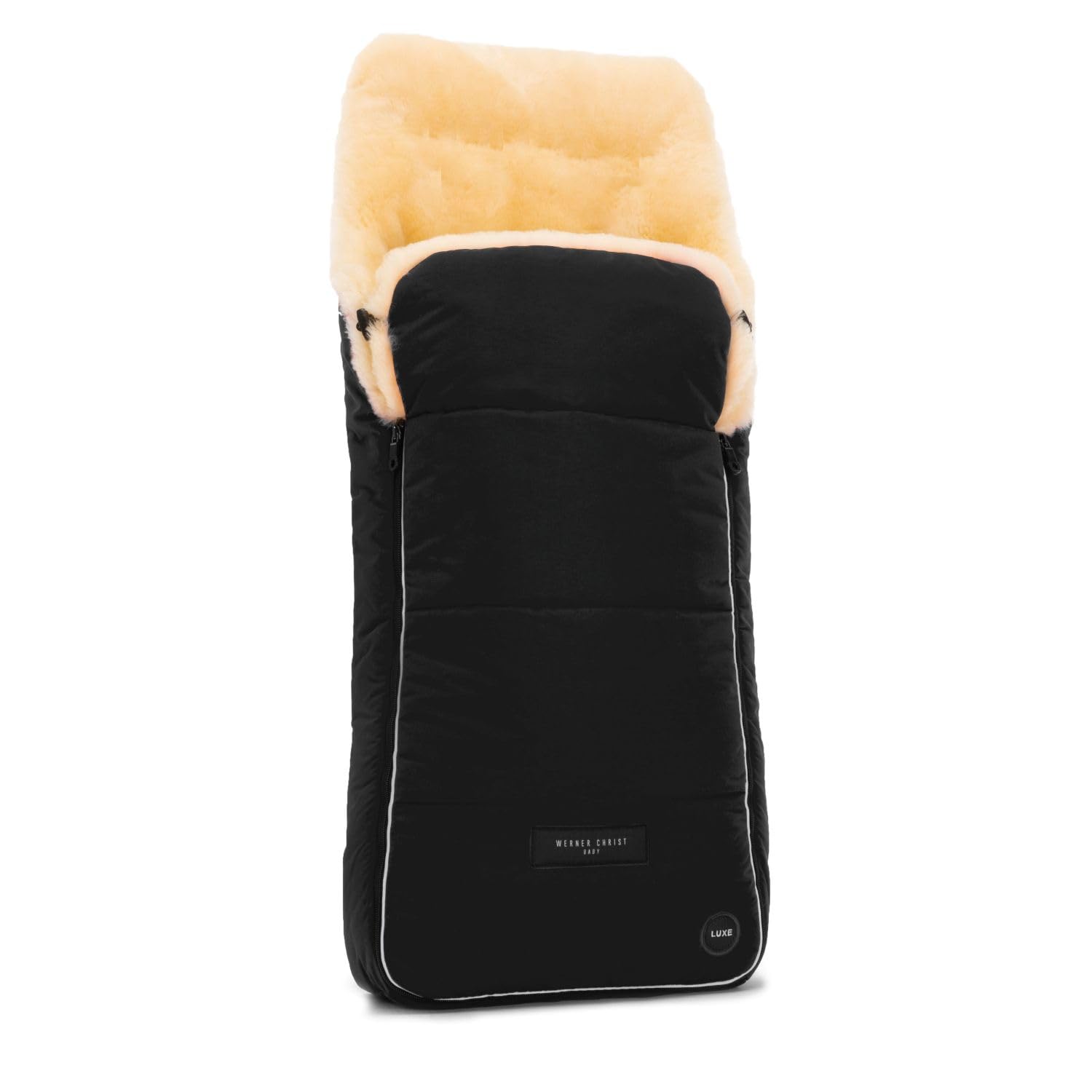 WERNER CHRIST Saco para bebé de piel de cordero Arosa Luxe - Saco completo para cochecito (niños de 6 a 36 meses), hecho de piel médica, color negro
