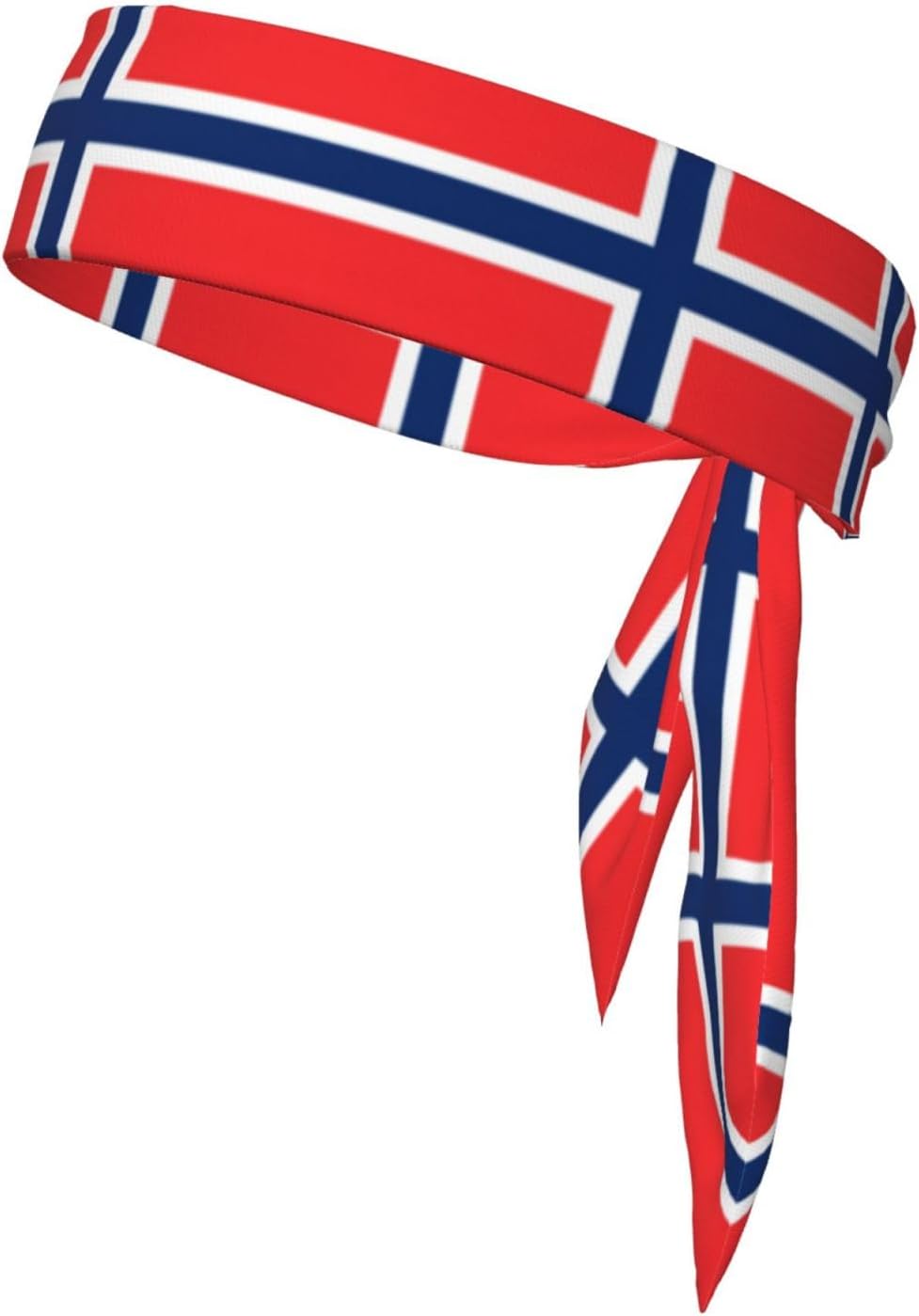 Tie Headband Men Women, Norwegian Flag Print Sports Sweatband | Adjustable Tie-Back, Moisture Wicking. For Running Yoga Tennis Basketball Cycling Workout, Norwegian Flag Pattern
