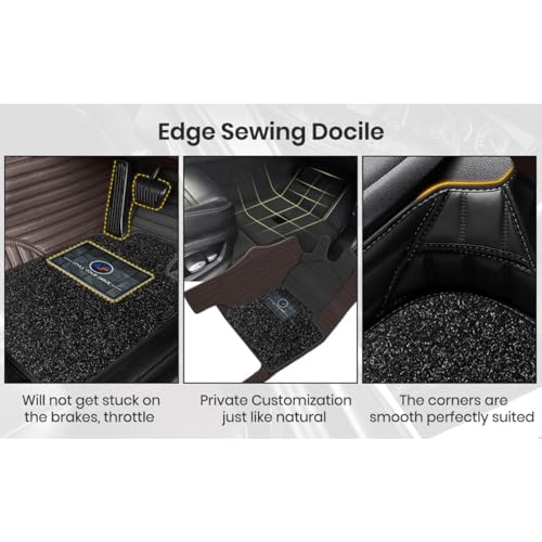 Image of Autofurnish Combination 9D Car Mat Full Set for Maruti Suzuki Dzire 2024 || Luxury Leather Dual-Stitch Full Set 9D Car Floor Mat || 100% Waterproof || Color : Black VT-Coffee