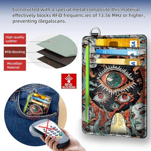 Slim Wallet for RFID Blocking Wallet, Slim and Stylish Wallet with Multiple Card Slots and Business Card Holder, Credit Card Protector Sleeves, Bunch of Eyes4