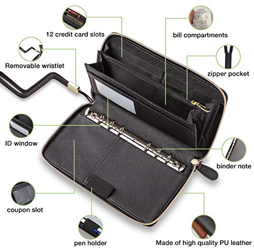 Cash Envelope Wallet All in One Budget System with 12x Tabbed Cash Envelopes, 12x Monthly Budget Cards,1x Yearly Budget Planner Sheet Complete Money Organizer Set for Cash