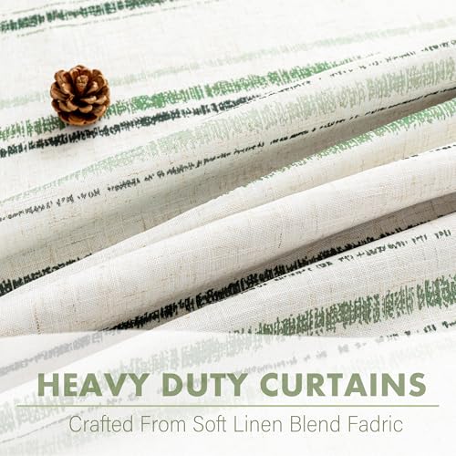 Image of MYSKY HOME Green Striped Curtains 96 Inches Long for Living Room 100% Blackout Linen Farmhouse Green Ticking Stripe Pinstripe Patterned Double Layer Drapes, Grommet, 2 Panels, 52 inch Wide