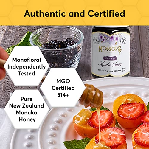 Pri Mossop’s Manuka Honey Umf 15+, Mgo 514+ New Zealand Raw Monofloral Manuka Honey, 1.1Lbs #TOP1