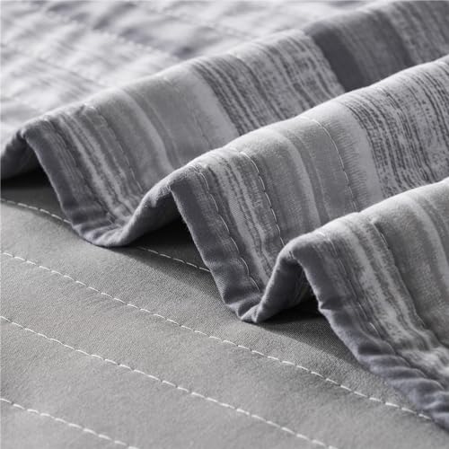 KAKIJUMN Striped King/Cal King Quilt Bedding Set, Soft Coverlet, Light Grey by KAKIJUMN - Used condition - Image 7