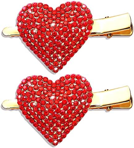 NVENF Valentine’s Day Heart Hair Clips for Women Rhinestone Glitter Enamel Heart Hairpins Sweet Lovely Heart Hair Barrettes Styling Hair Accessory Party Gifts (Full Rinestone Heart)
