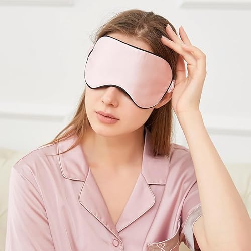aoozleny 19匁 100% ピュアマルベリーシルクスリープアイマスク ピュアマルベリーシルク入り 効果的なシェーディング ラグジュアリー アイシェード ソフトな調節可能なストラップ付き(ピンク)