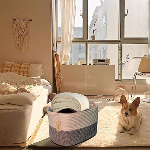 2 Pack Cotton Rope Woven Basket With Handles For Organizing, Toy Storage Basket, Gift Baskets Empty, Blanket Basket, Decorative Storage Organizer For Towels, Closets, Books, Toys, Grey/White. #TOP5