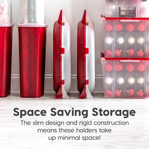 Image of IRIS USA 24 inch Wreath Storage Container With Latches and Handle, 2 Pack, For Holiday Garland /Wreath, Holiday Decorations, and Heavy Duty, Portable, High Protection, and Space Saving Storage, Clear /Red