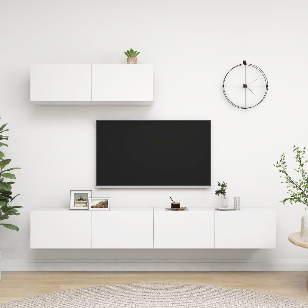 Muebles de TV suspendidos para ganar espacio, pack de 3 piezas de madera de ingeniería blanca