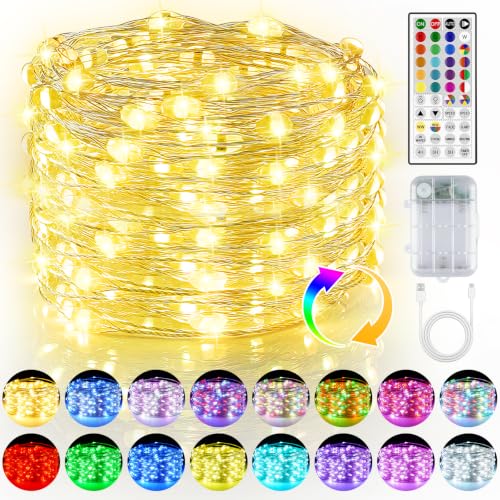 OMIKA 16.5ft 50 LEDs Battery Operated Fairy Lights, 24 Colors +Warm White USB Powered String Lights...