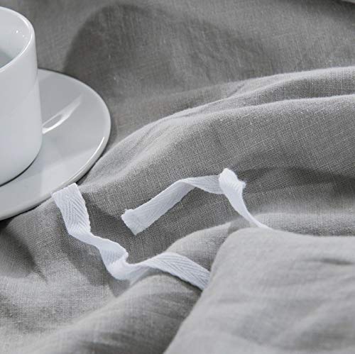 Meadow Park 100% Stone Washed French Linen Duvet Cover Set 3 Pieces, Full/Queen 90 Inches X 92 Inches, Shams 20 Inches X 26 Inches, Ruffled Style, Button Closure, Corner Ties, Super Soft, Grey Color #TOP4