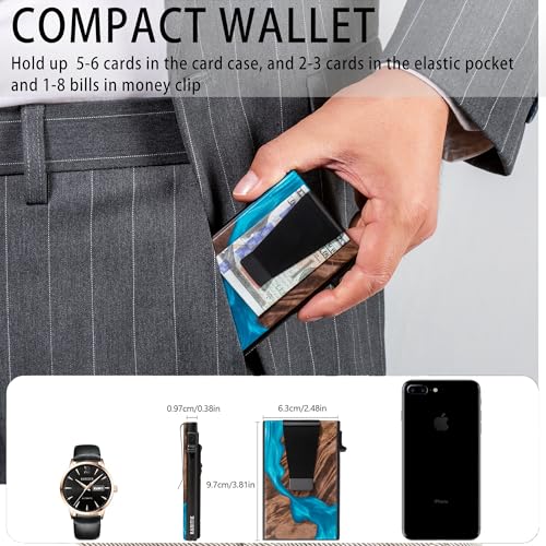 Minimalist Carbon Fiber Wallet for Men, Money Clip Cash Strap Wallet, RFID Blocking Metal Wallet Aluminum Card Holder,Front Pocket Wallet3