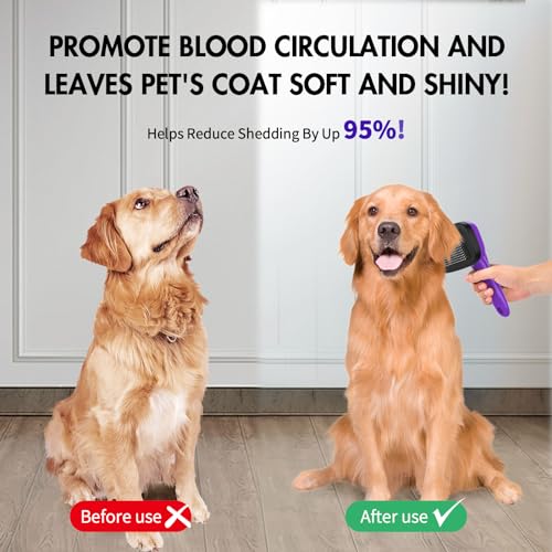 Image of YOPETAYU 4PC Self Cleaning Dog Brush Kits, Pet SheddingTool, Purple | Skin friendly gentle massage beads; ideal for short long haired cats; removes loose fur, undercoat, mats & tangled hair.