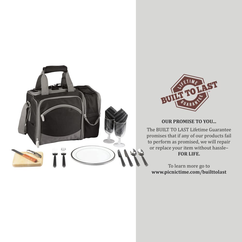 Picnic Time Malibu - Bolsa térmica para Picnic (14,5 x 10,5 x 9 cm), Color Negro con Detalles Grises
