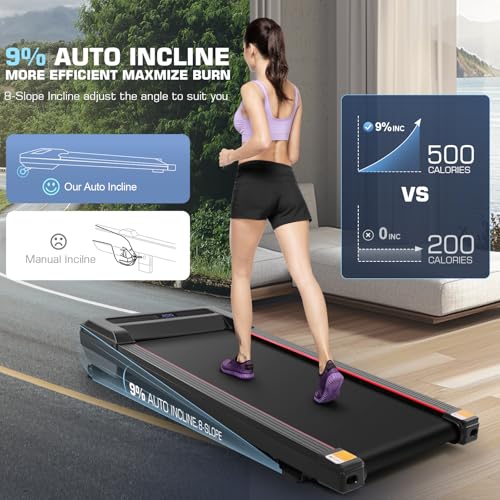 Image of ANCHEER Treadmill with 12% /15% Incline, Folding Walking Pad with Handle Bar, 320-450lb Capacity Under Desk Foldable 3.5HP Treadmills for Home /Office /Gym,Installation-Free