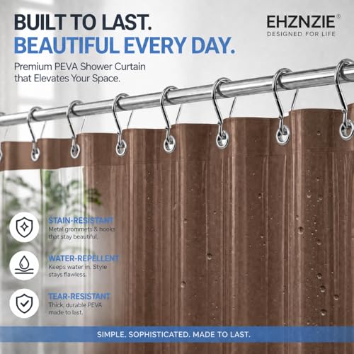 Image of EHZNZIE Brown Shower Curtain Liner 72x72, PEVA Waterproof Bath Curtain, No Chemical Smell, 3 Weighted Magnets, Durable with Rustproof Metal Grommets