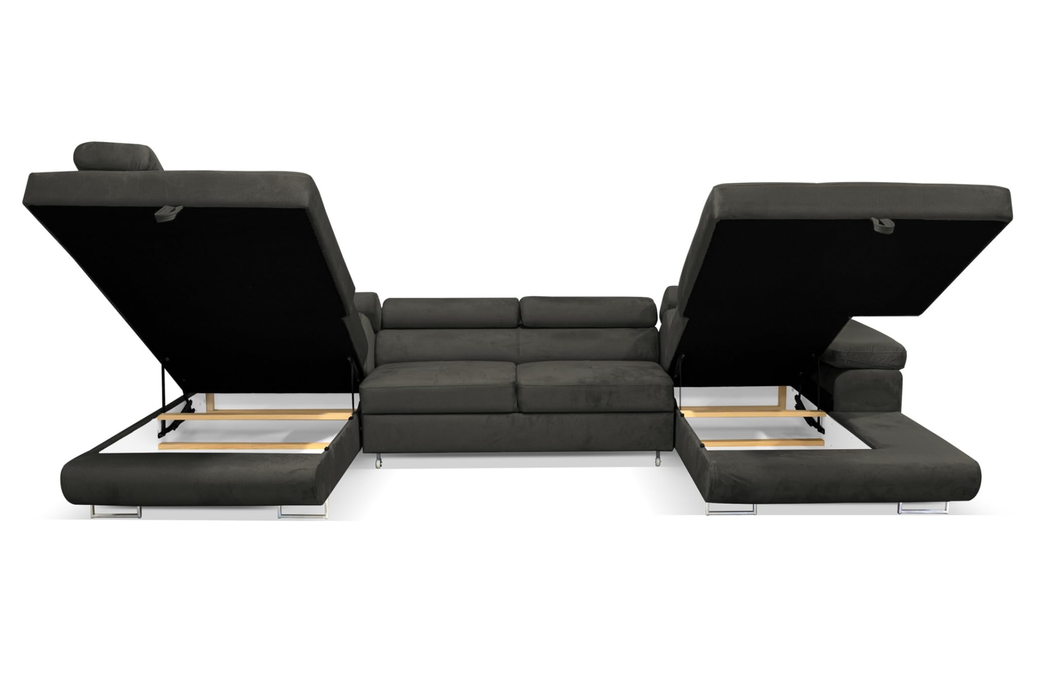 Wohnlandschaft Aller Moon U XXL-Ecksofa mit Schlaffunktion und Zwei Bettkästen. (Graphit, Links)