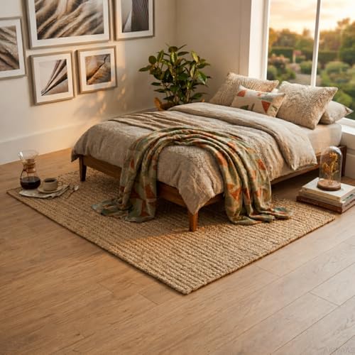 Image of Hand-Woven Cotton Braided Rug - Premium Heavyweight Natural Fiber Area Rug, Soft & Durable Rustic Floor Covering for Bedroom, Entryway - (5x7 feet, Beige Rectangular)