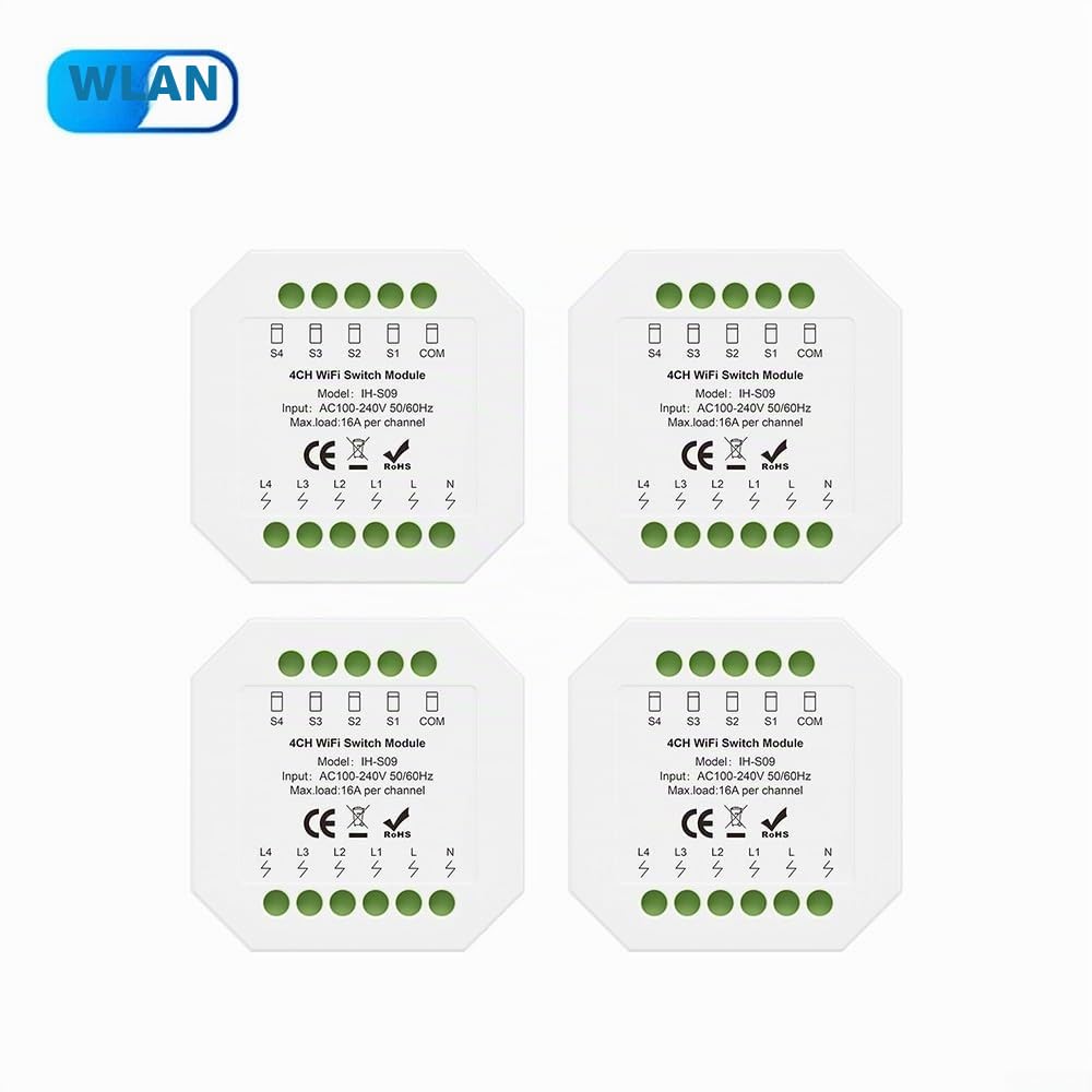 4-Kanal WLAN Smart Schaltmodul, 100-240 V AC, 16 A pro Kanal, für Tuya und für Zigbee, für intelligente Haussteuerung(4-channel WiFi)