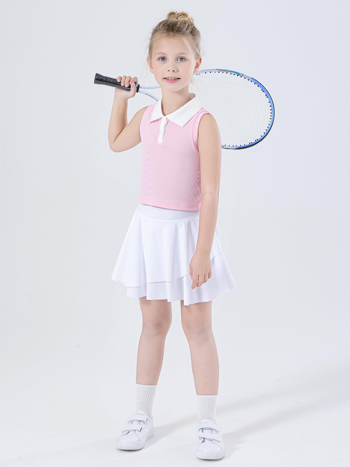 Bezioner Top Sportivo Bambina Polo T-Shirt da Bambina Maglietta Tennis Golf Ragazze Senza Maniche Camicia Bambine