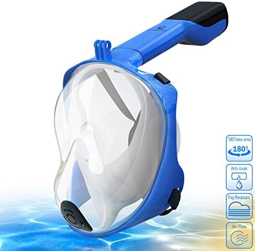AQUALATION [New 2019 Upgraded] Snorkel Mask Full Face - 180° Large Panoramic View - Snorkeling Mask with Camera Mount, Easy Breath Dry Top Set, Anti-Fog for Men, Women, Adults Youth (L/XL)