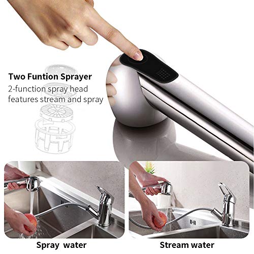 Auralum Einhebel Küchenarmatur mit 2 Strahlarten Geschirrbrause Wasserhahn Küche ausziehbar Spültischarmatur Armatur mit 360° schwenkbar Chrom Einhandmischer Mischbatterie für Küche - Image 6