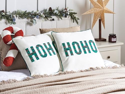 Set Di 2 Cuscini Sparsi In Tessuto Poliestere Bianco Con Motivo Natalizio Tartan 45 X 45 Cm Accessorio Per La Decorazione - 2