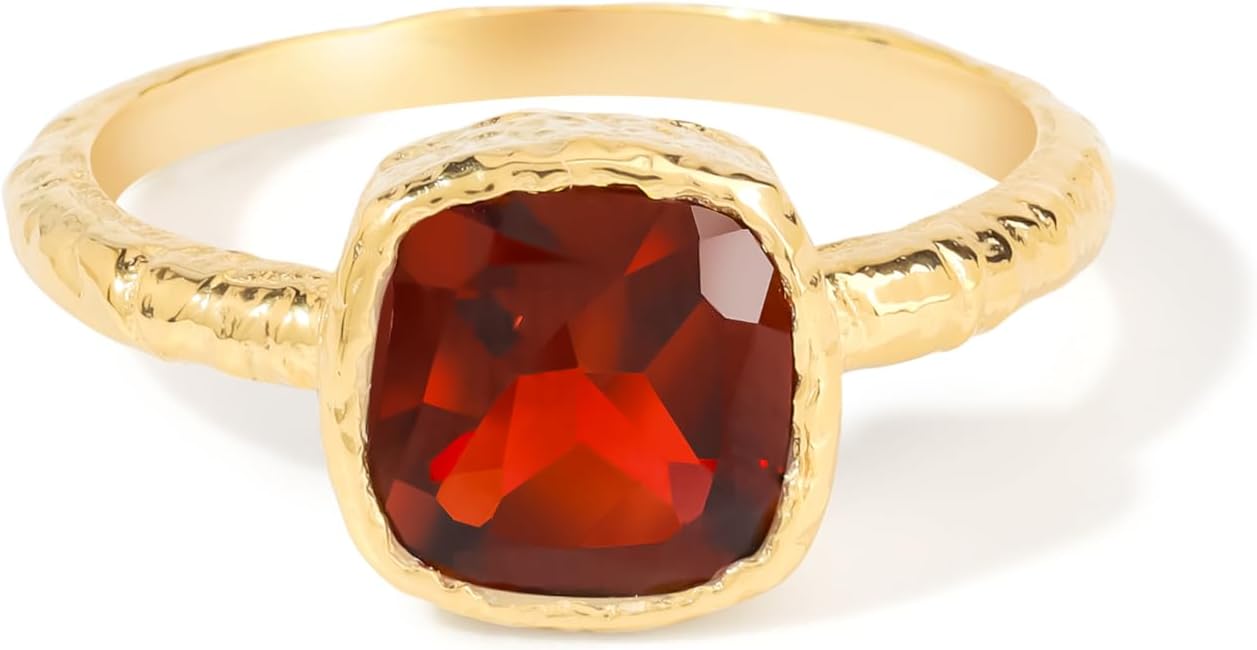 YoTreasure Solid 14K Gold Plated Over 925 Sterling Silver Garnet & Citrine Solitaire Ring for Women Hypoallergenic Genuine Gemstone Jewelry |Birthstone Wedding Promise Ring