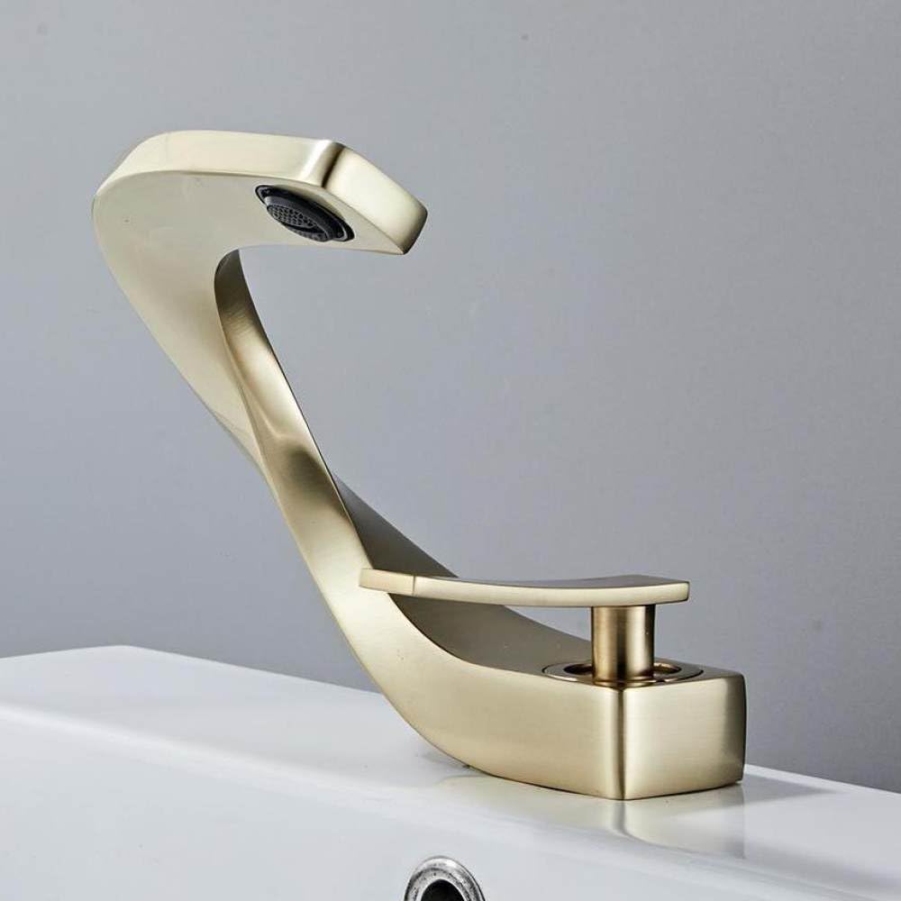 Robinet de lavabo en or brossé mitigeur monocommande en laiton pour salle de bain moderne